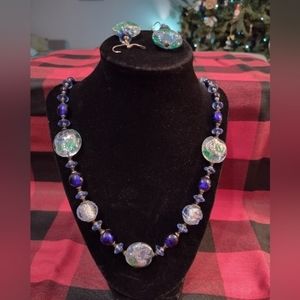 𝅺VINTAGE Balbi Murano Blown Glass Lapis Lazuli Beaded Necklace Set